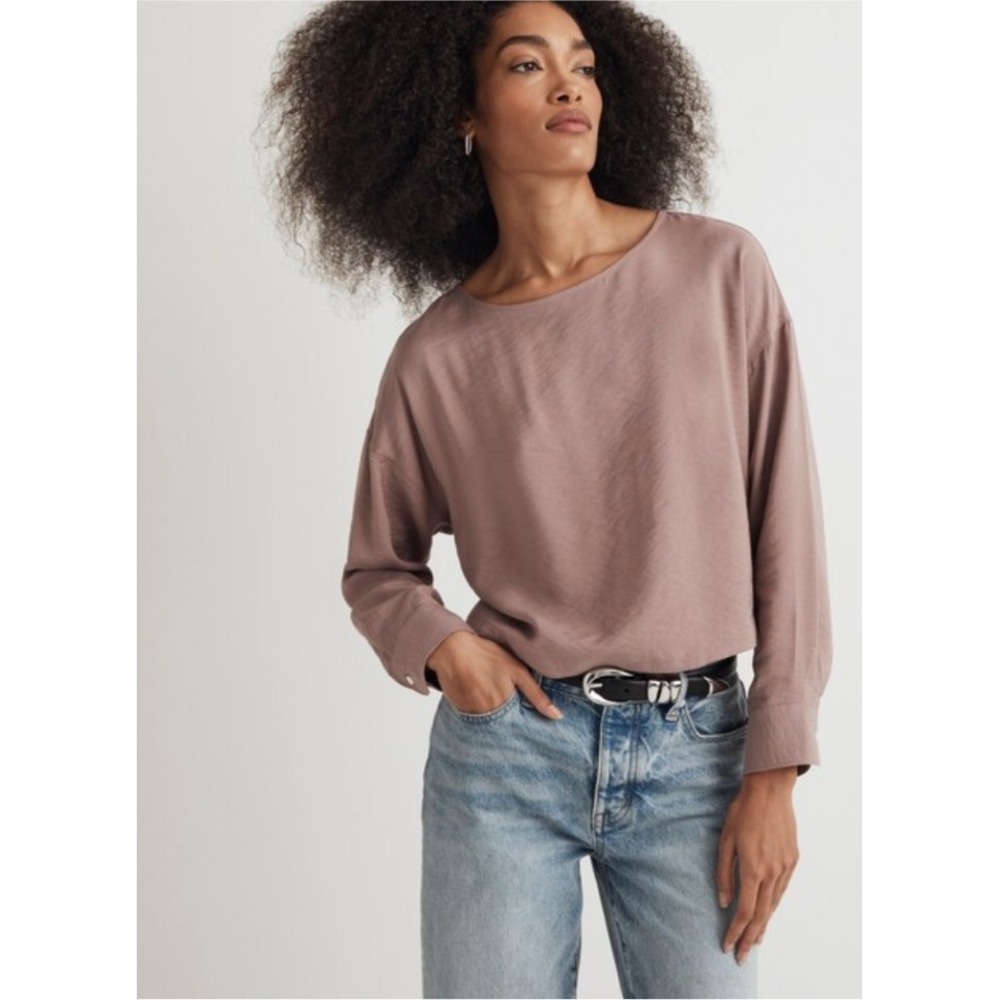 Madewell Mauve Crossover Tulip Open BackTop XXS Textured Cupro Blouse NWOT $88 - Picture 2 of 9
